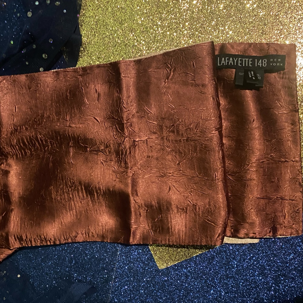 LAFAYETTE 148 NEW YORK VELVET-TRIM WINE CHAMPAGNE VNTG PINK MAUVE SLIM Scarf - Picture 4 of 10